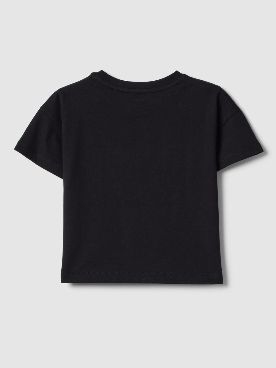 Girls' black regular fit pure cotton t-shirt with rainbow_1