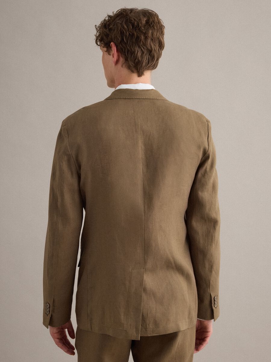 Blazer in puro lino marrone regular fit_4