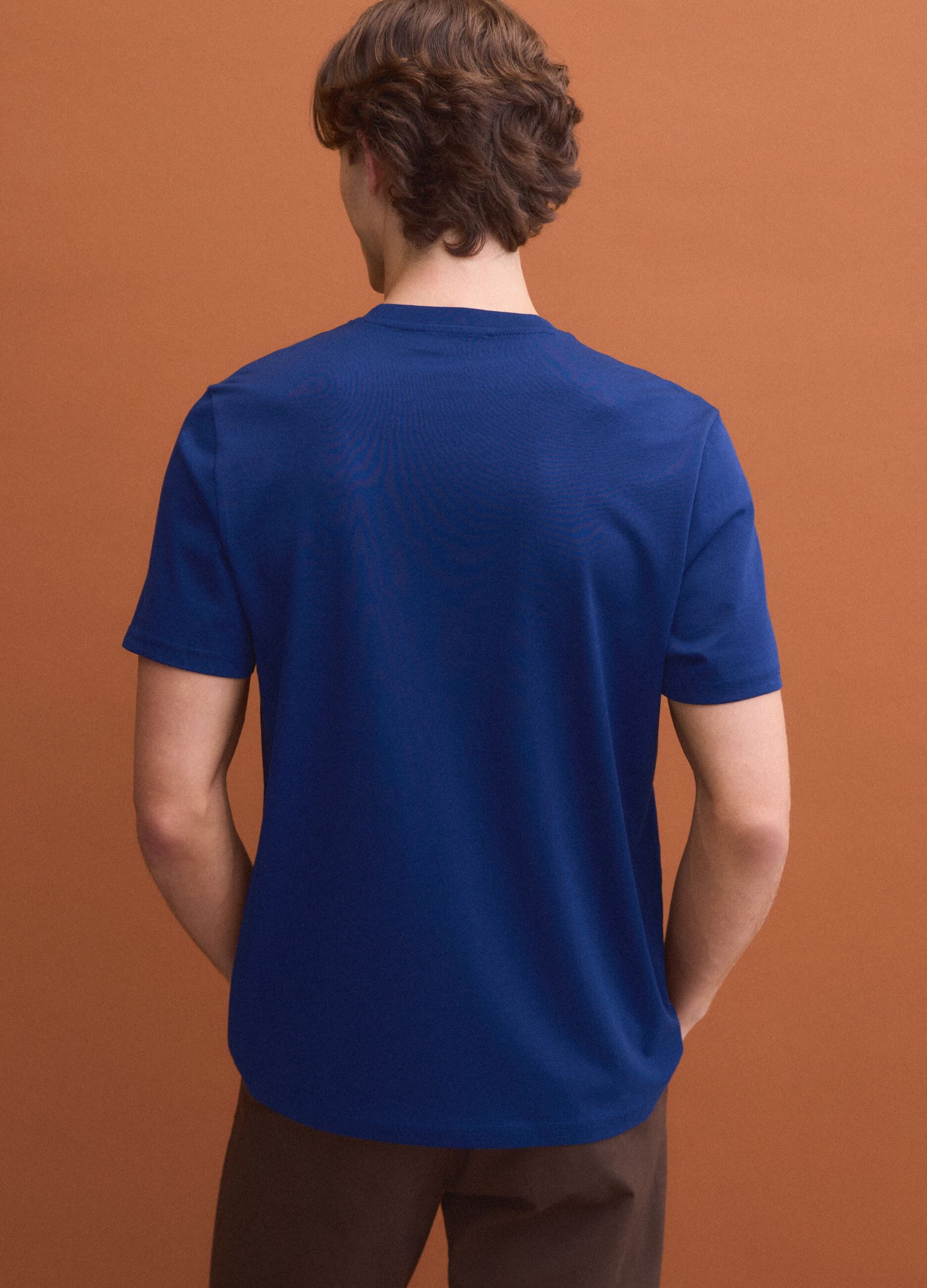 Blue Supima cotton crew-neck T-shirt, regular fit