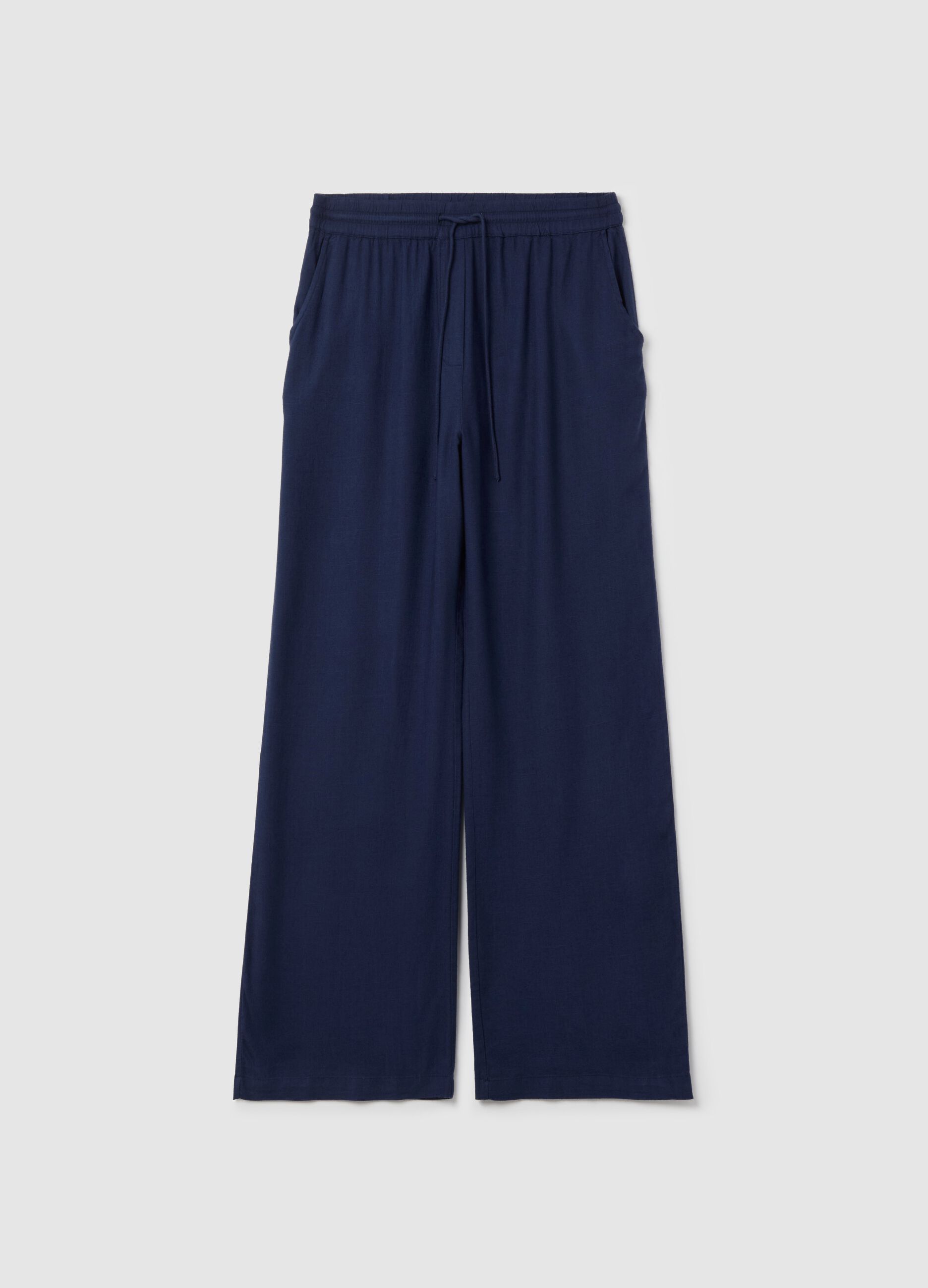 Blue palazzo trousers in viscose and linen