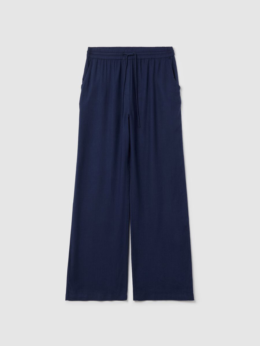 Blue palazzo trousers in viscose and linen_4