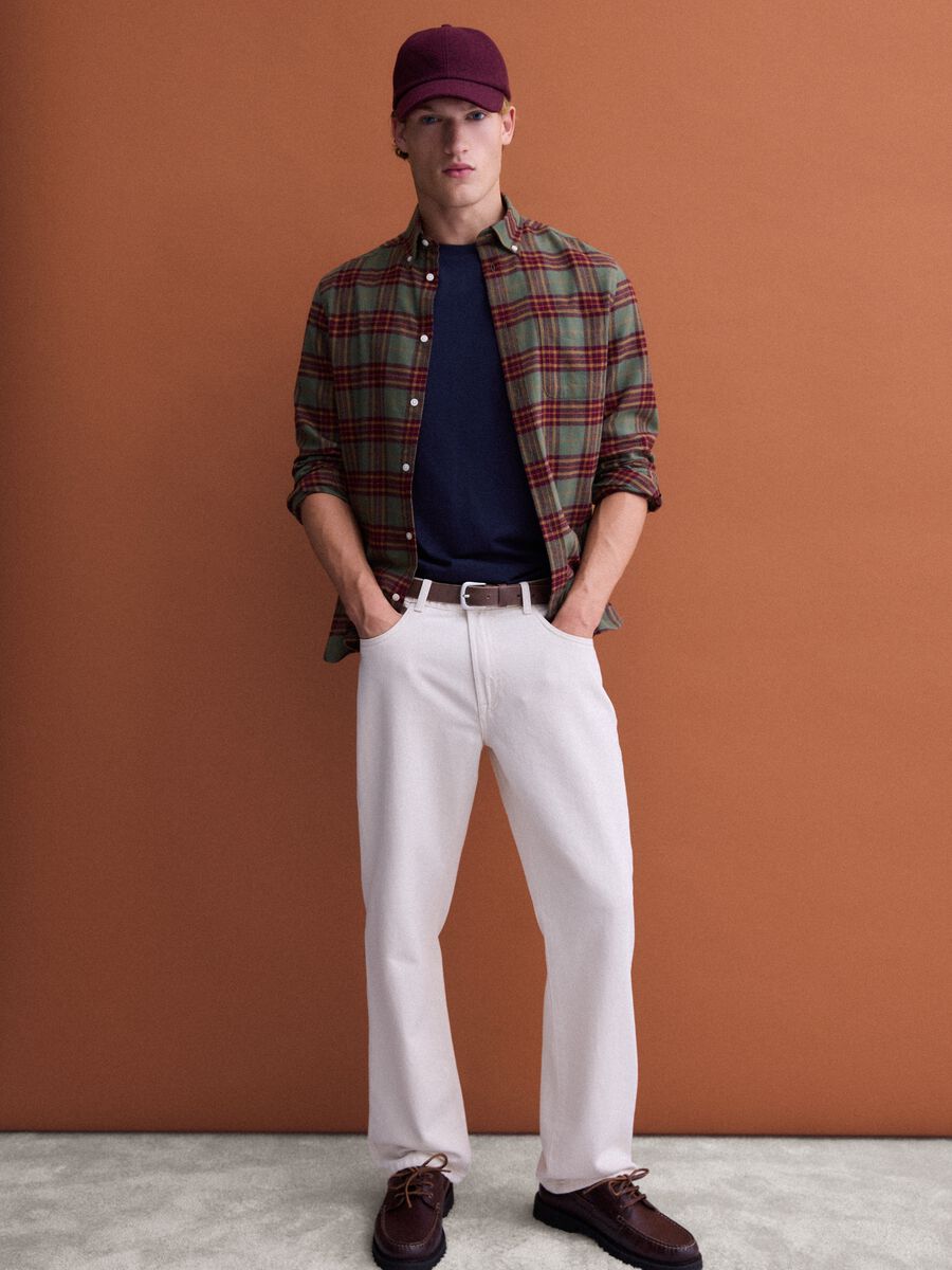Camicia flanella verde e gialla a quadri in puro cotone regular fit_1