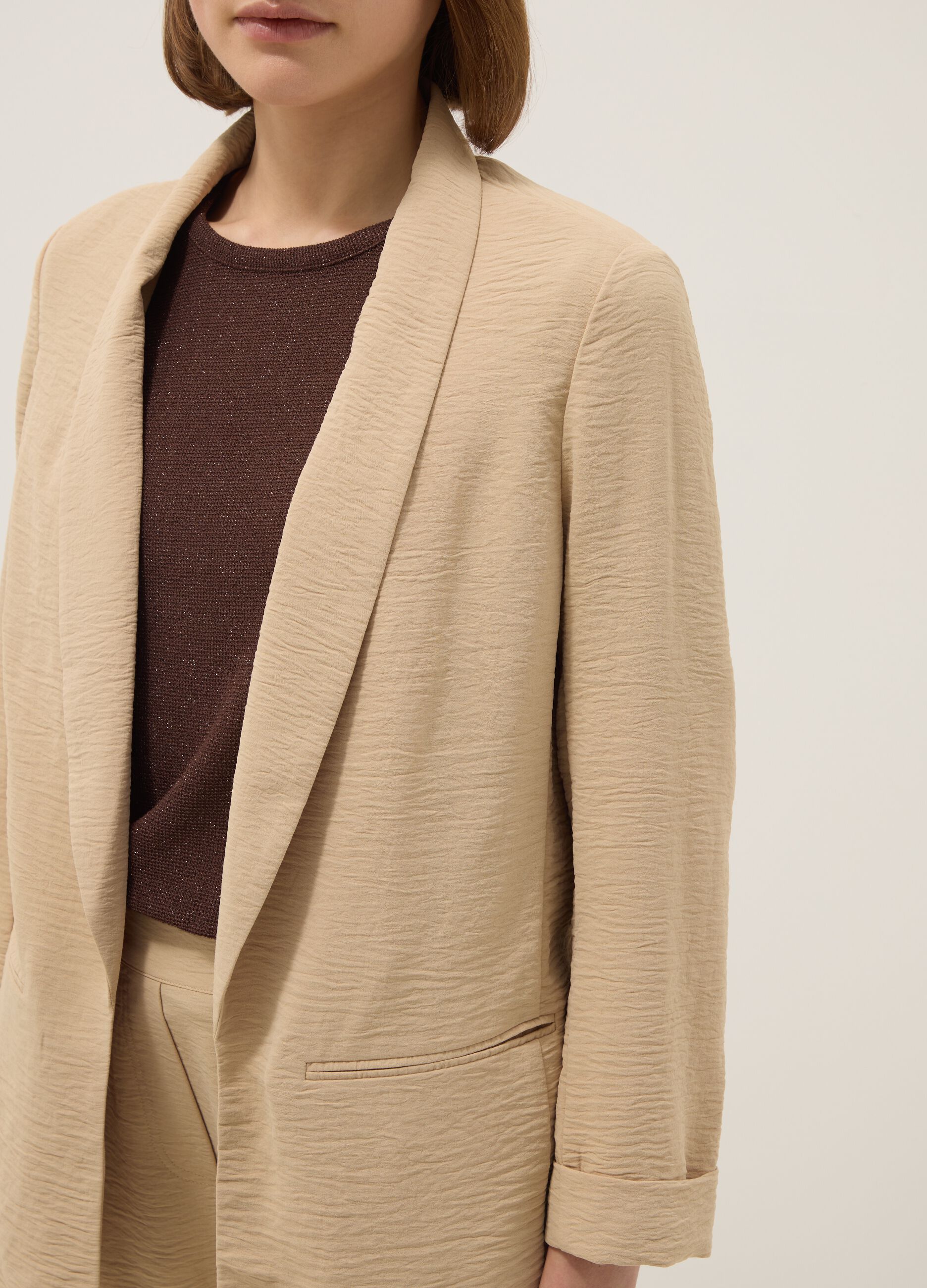 Beige regular-fit buttonless blazer