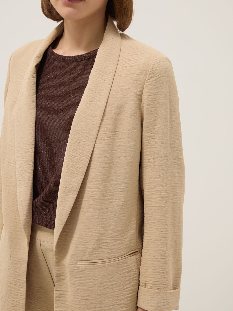 Beige regular-fit buttonless blazer_3