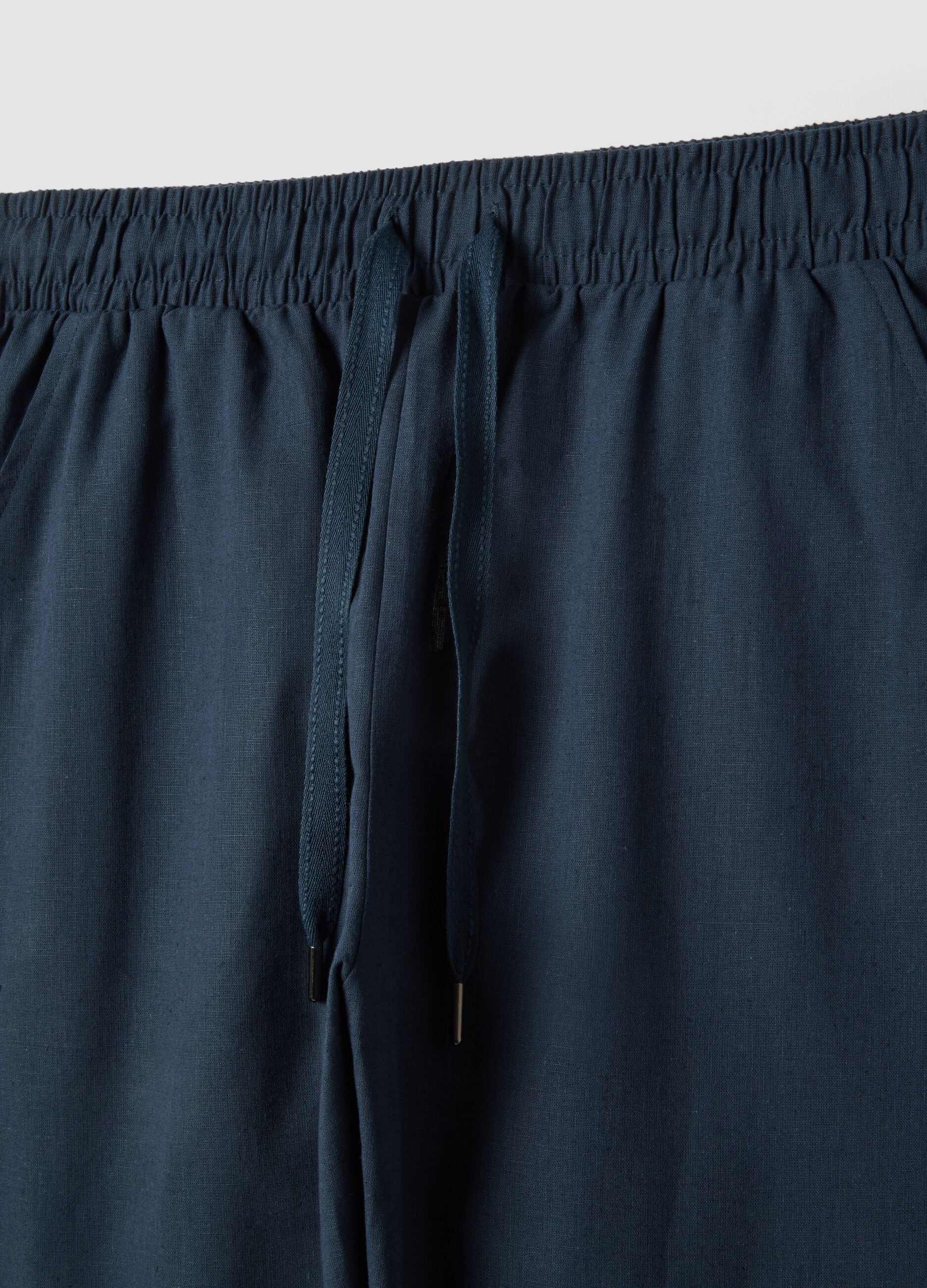 Green cotton-linen blend pyjama trousers, relaxed fit