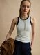 White stretch viscose tank top with blue detailing, regular fit_0