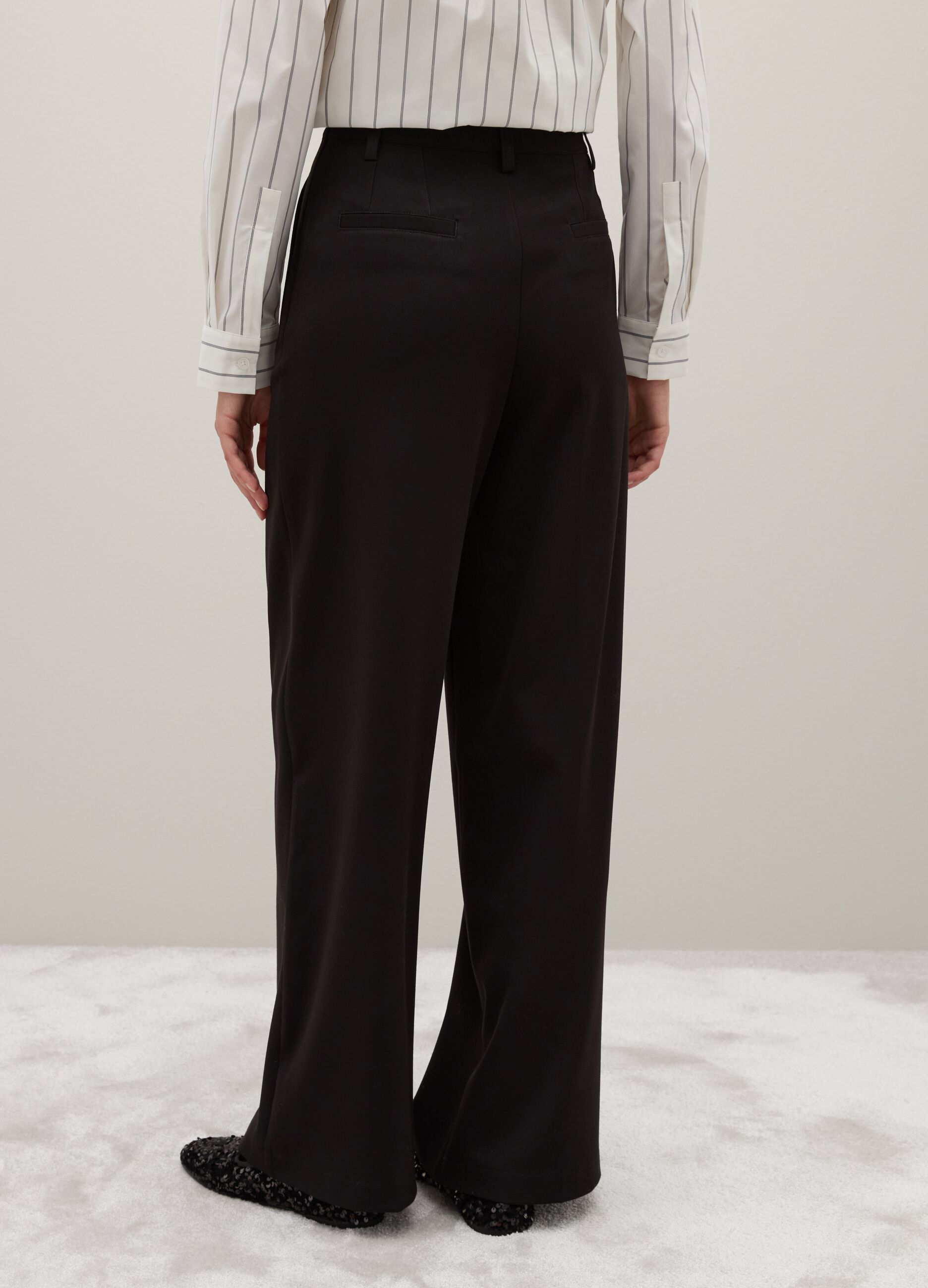 Black Flare Trousers with Buttons