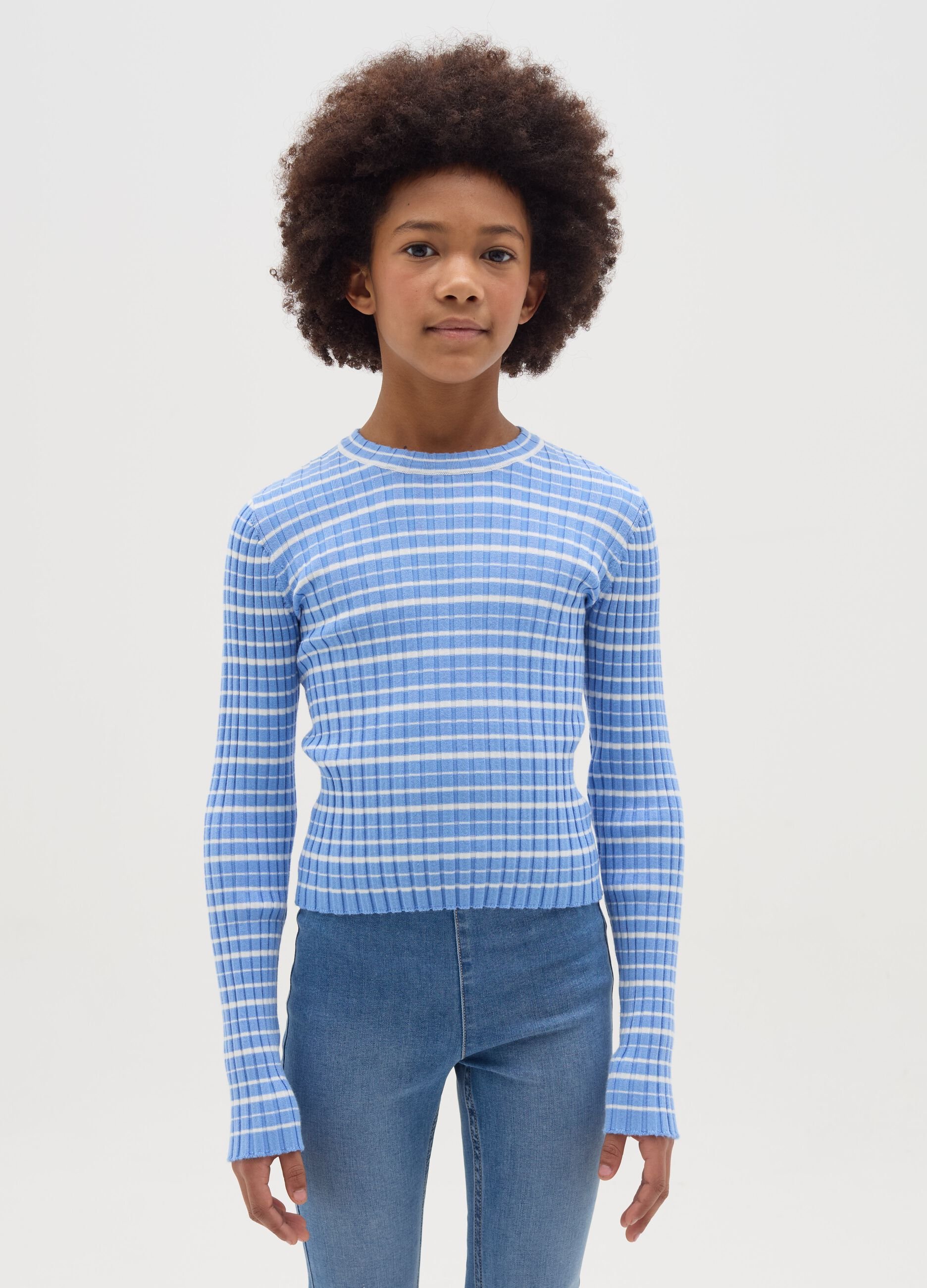 Ribbed T-shirt with striped pattern
