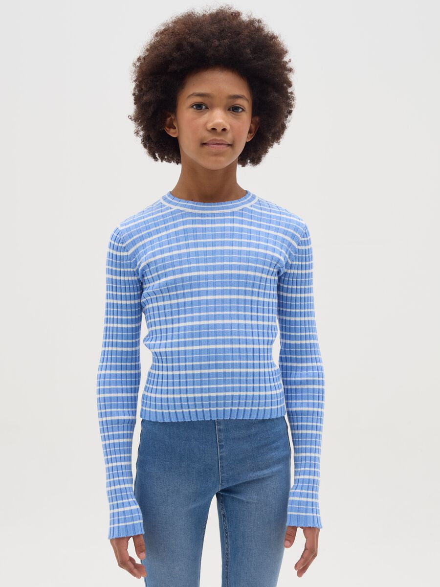 Ribbed T-shirt with striped pattern_0