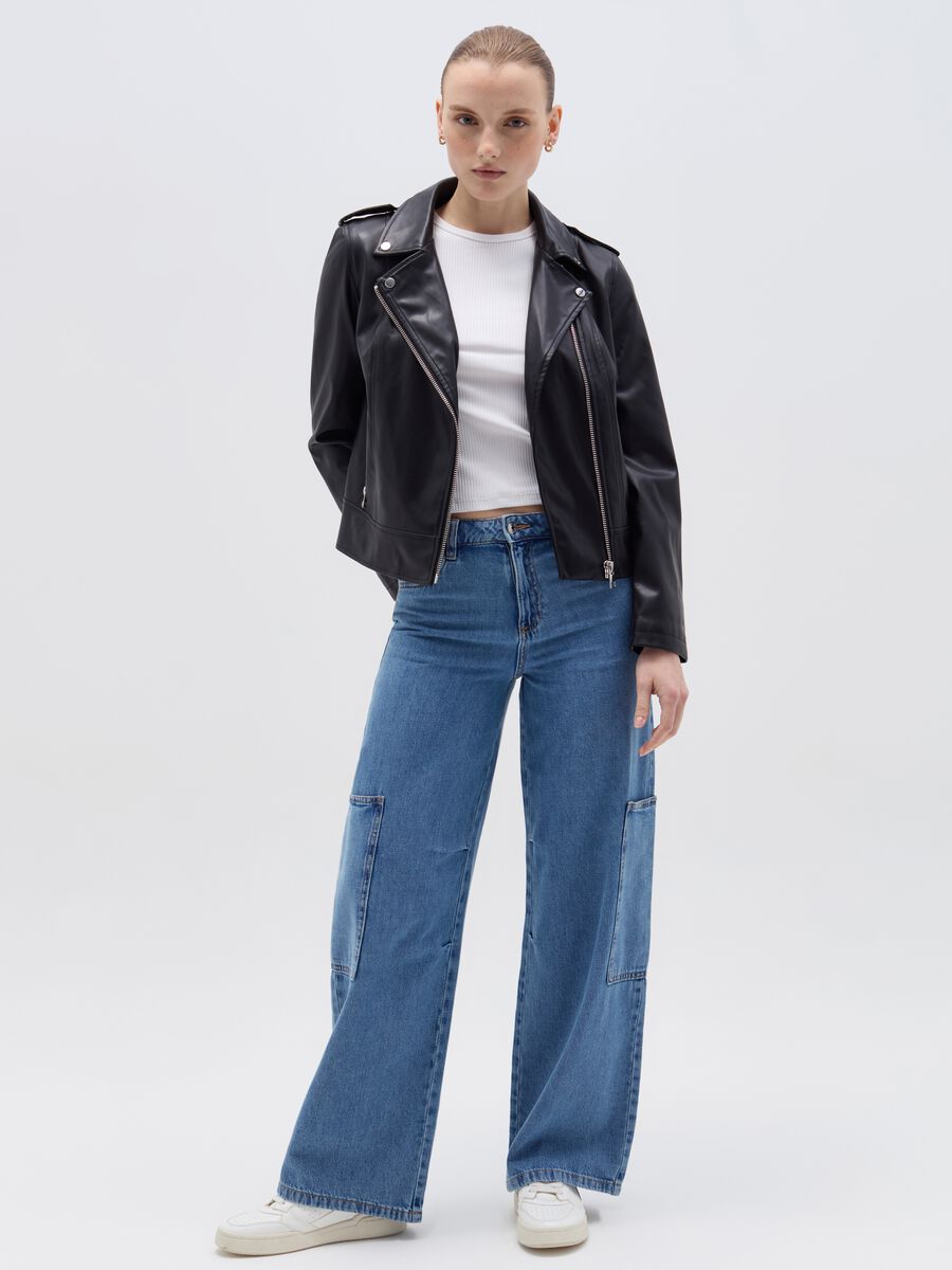 Glossy-effect biker jacket with zip_4