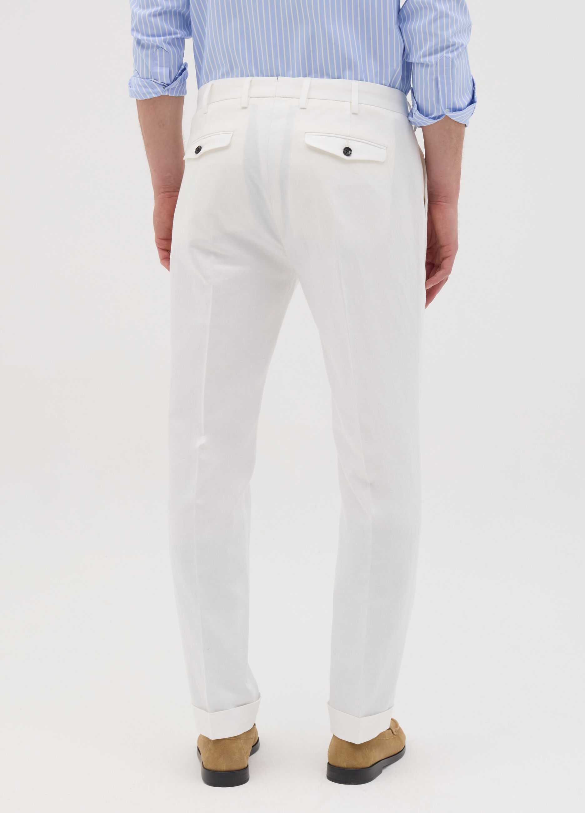 Pantaloni da uomo in cotone e lino bianco regular fit