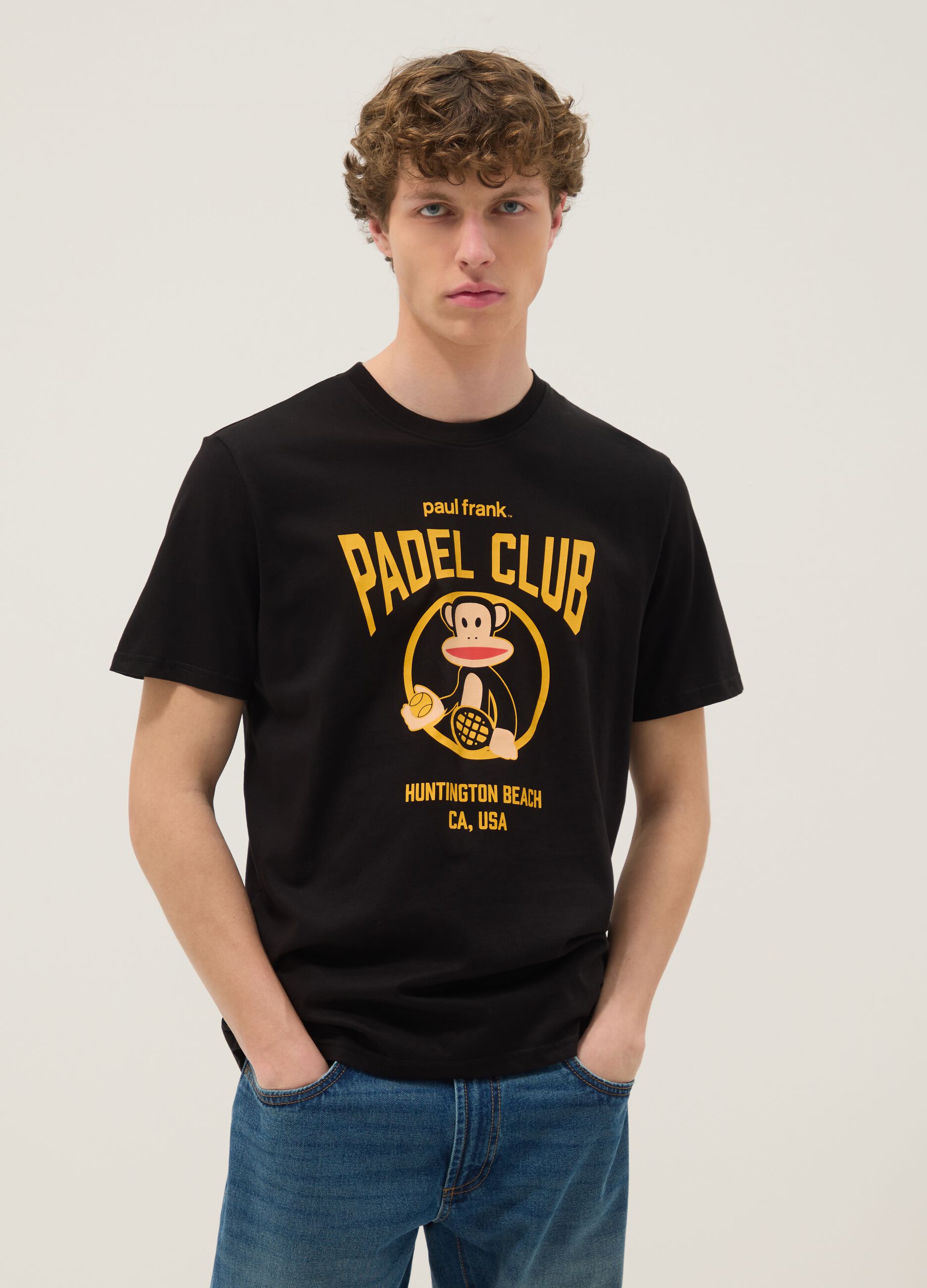 Black printed T-shirt in pure cotton, regular fit
