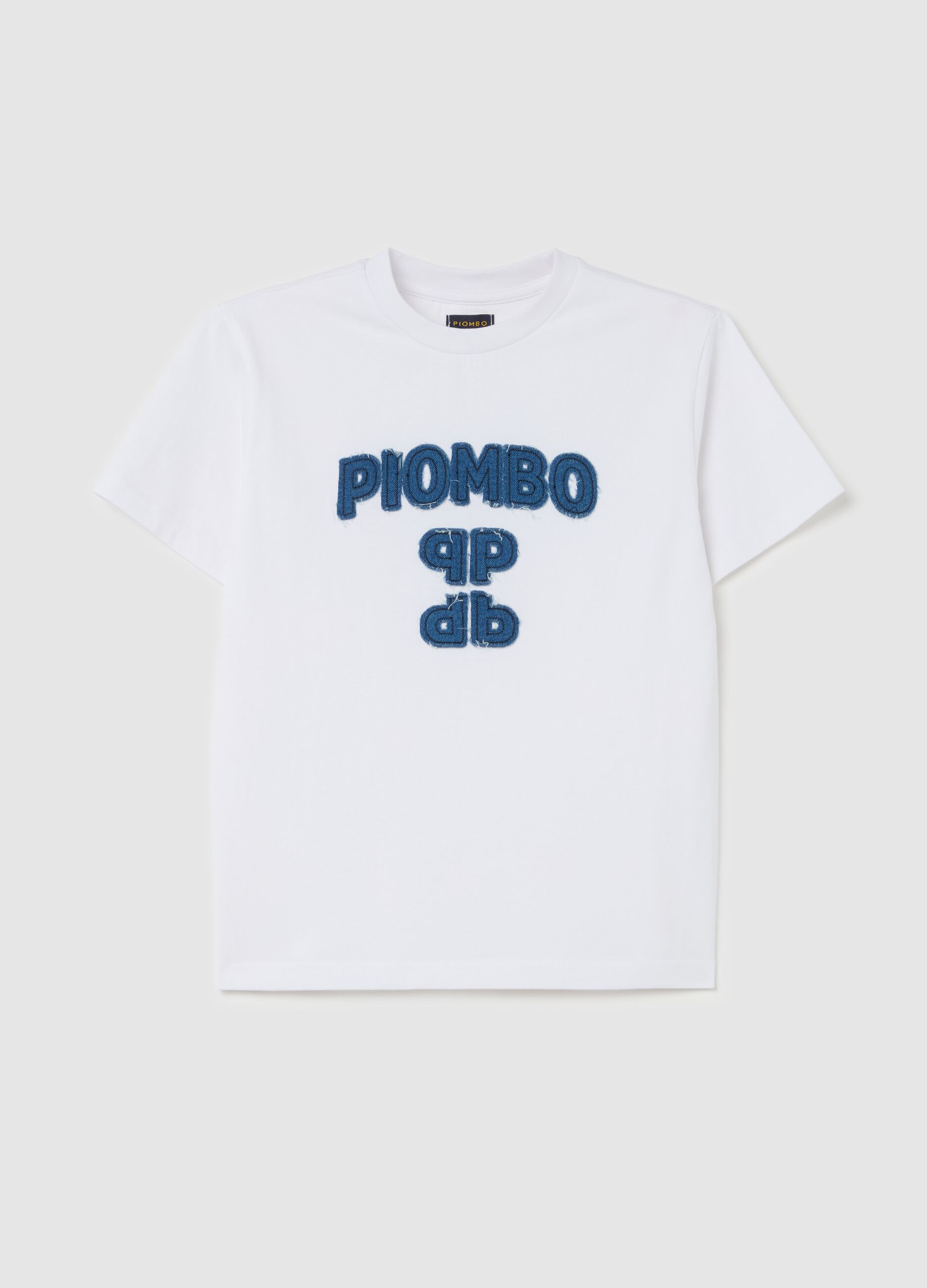 Cotton T-shirt with appliqué logo in denim