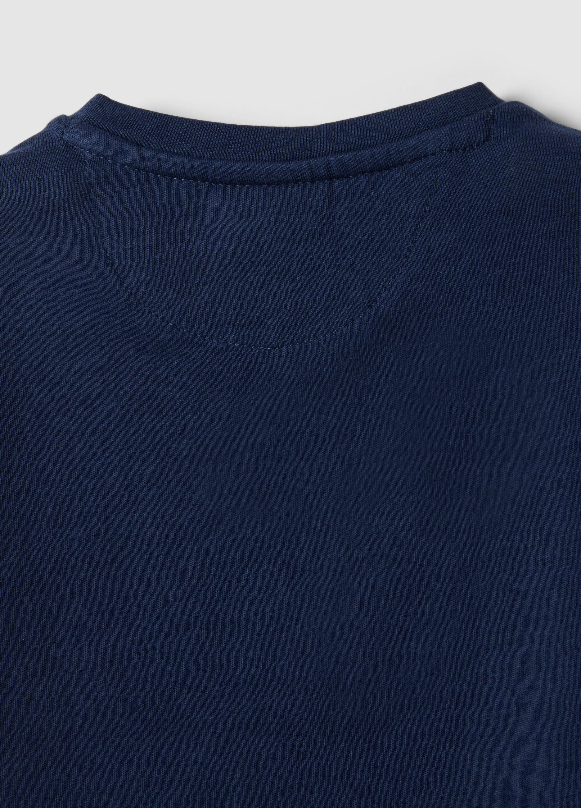 Blue pure cotton children's t-shirt regular fit with embroidered car