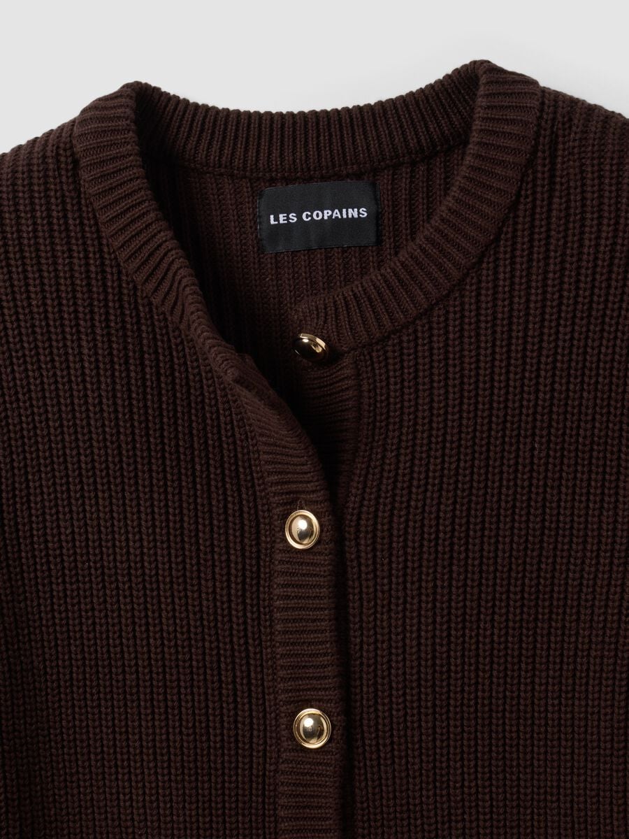 Brown pure cotton crew-neck knit cardigan_5