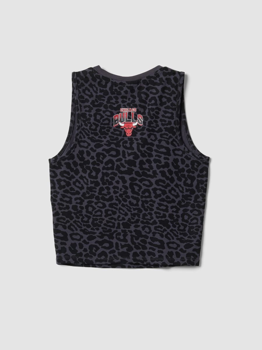 Tank top nero in cotone elasticizzato con stampa animalier_1