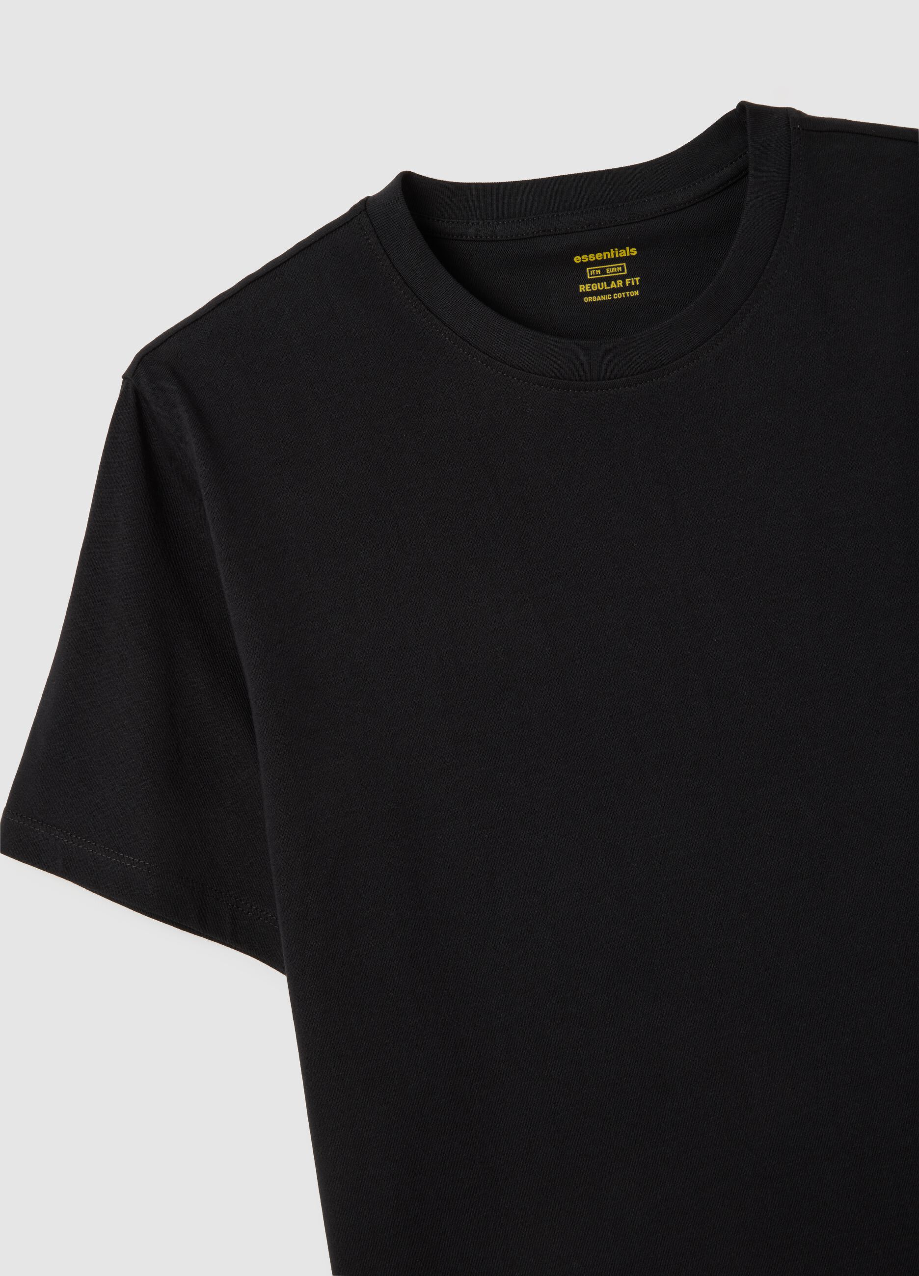 Black cotton regular fit T-shirt