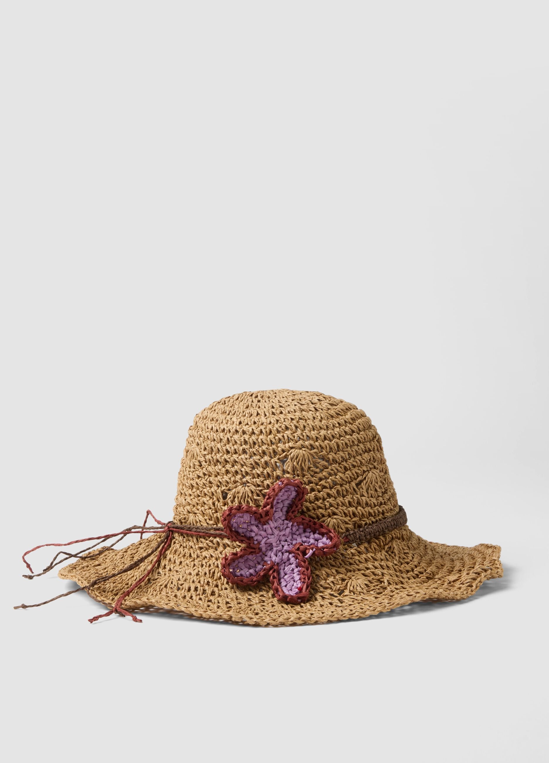 Beige pure paper-fabric hat with starfish embroidery