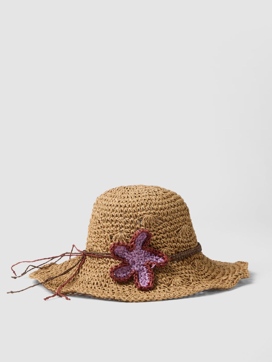 Beige pure paper-fabric hat with starfish embroidery_0