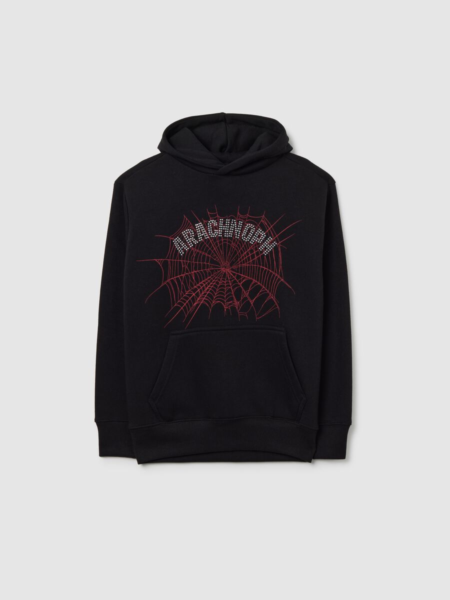 Black regular fit cotton blend kids' hoodie_3