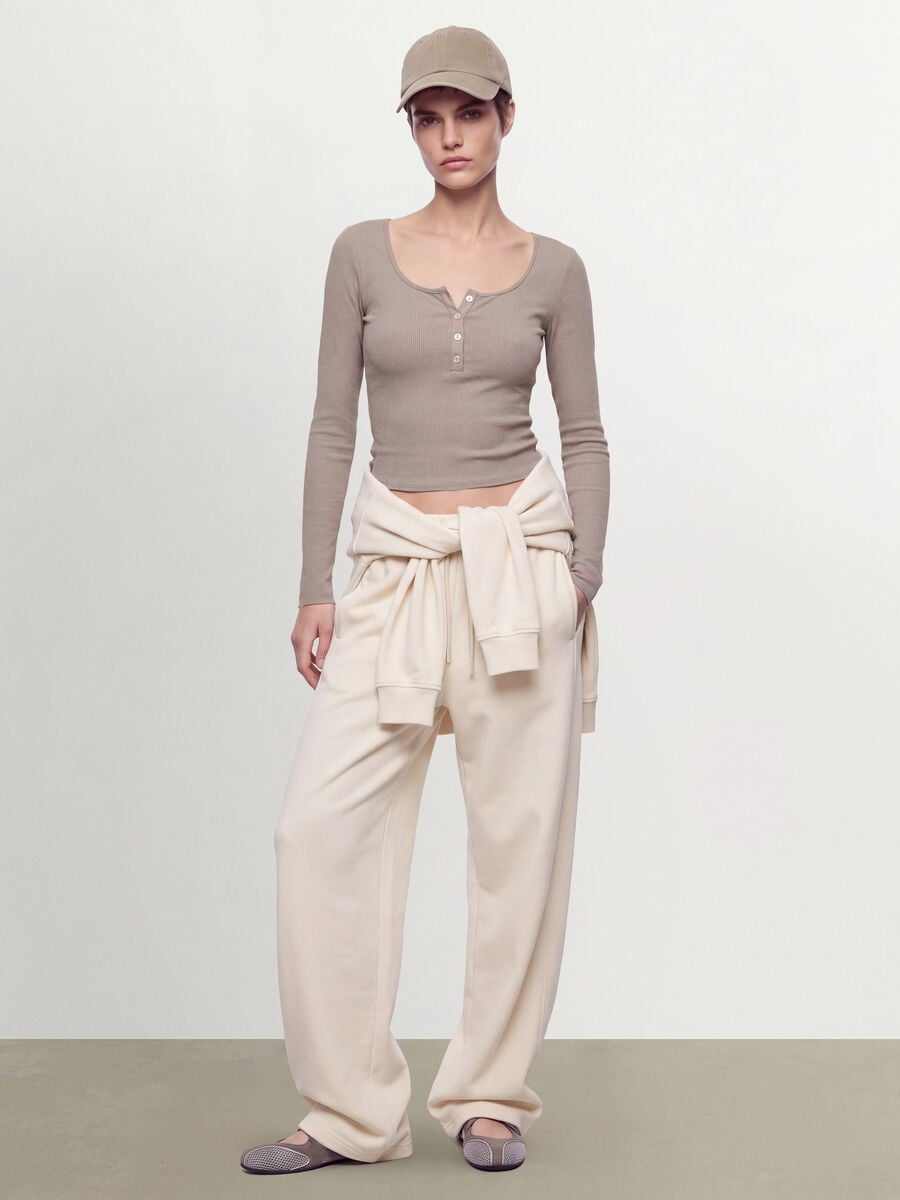 Beige stretch viscose crew-neck T-shirt_1