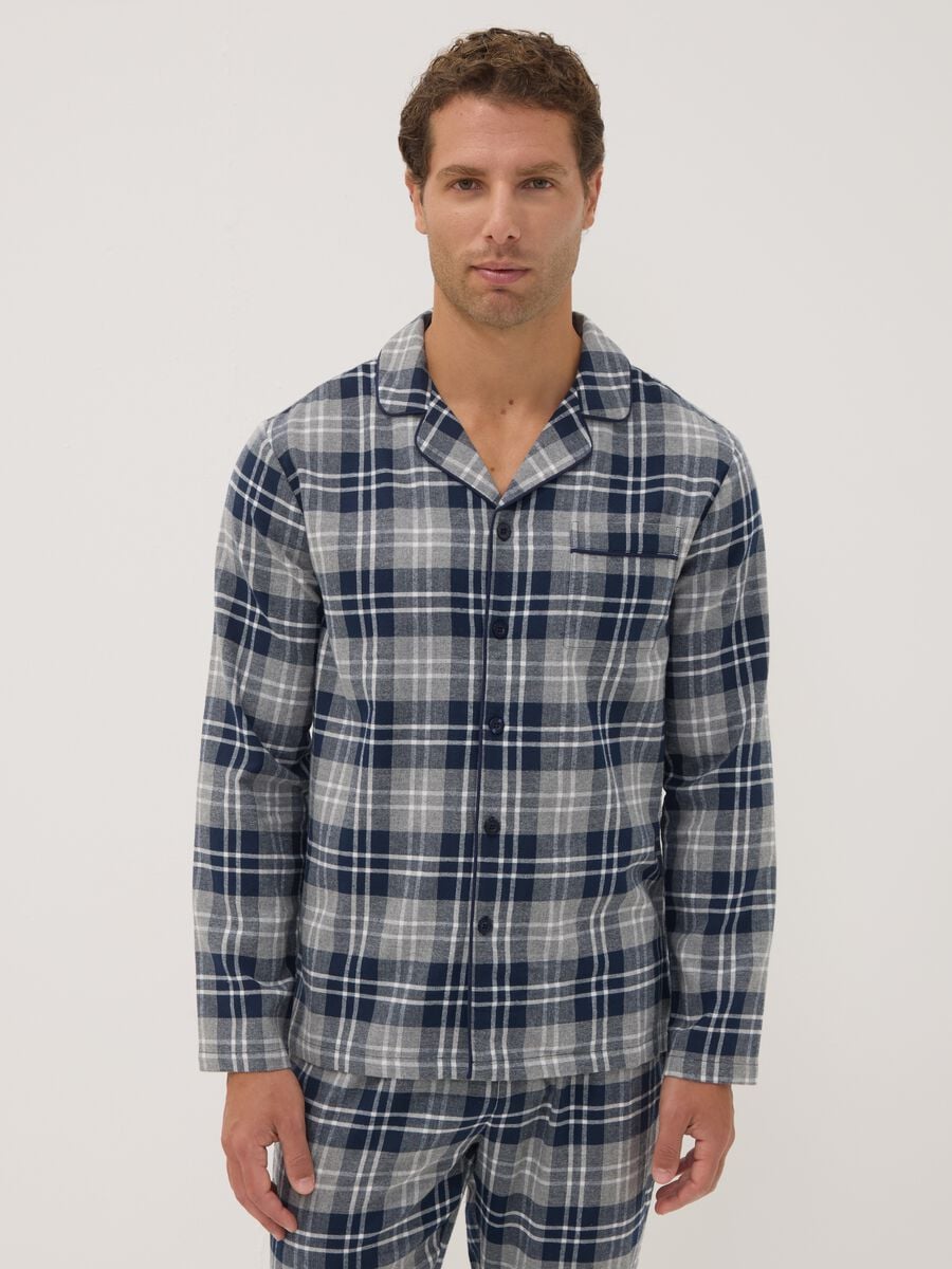 Pigiama grigio e blu in flanella di puro cotone organico regular fit_1
