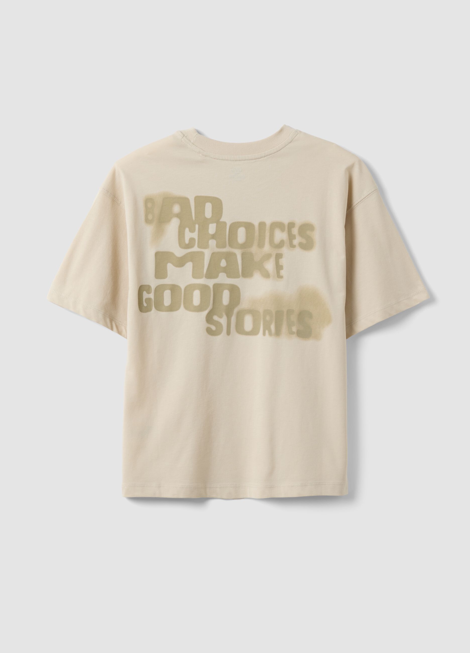 T-shirt in puro cotone beige oversize per ragazzi