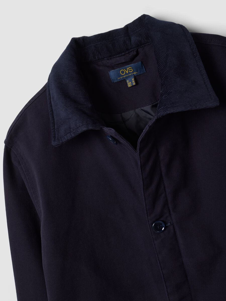Navy blue padded pure cotton shacket, regular fit, with contrast collar_2