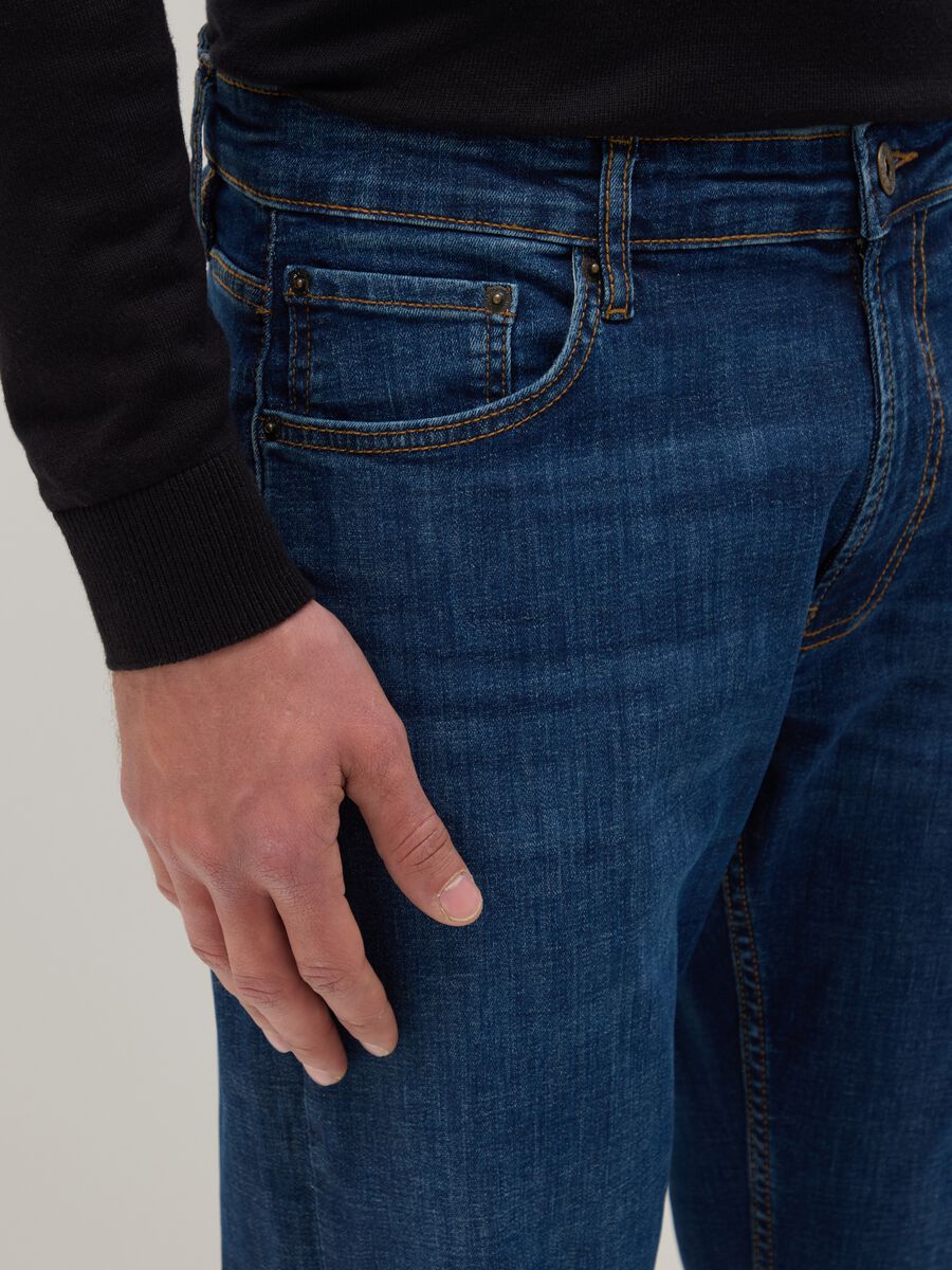 Comfort fit stretch cotton blue jeans_3