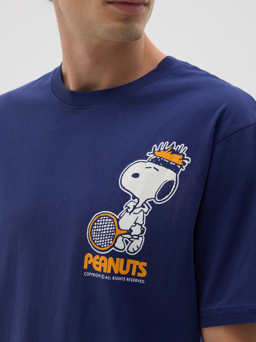 Regular fit blue pure cotton T-shirt with Snoopy_3