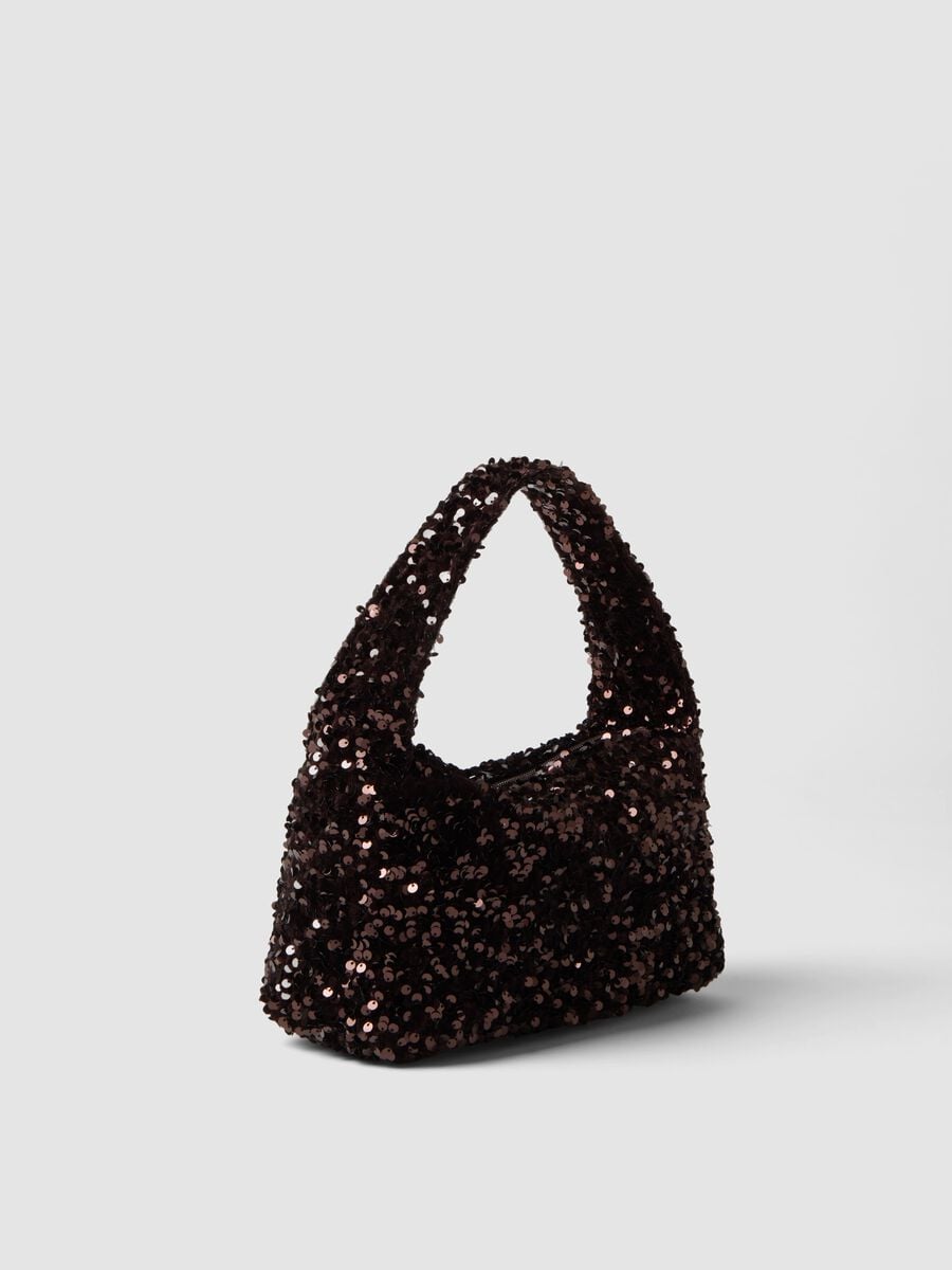Borsa marrone scuro a spalla con paillettes_1