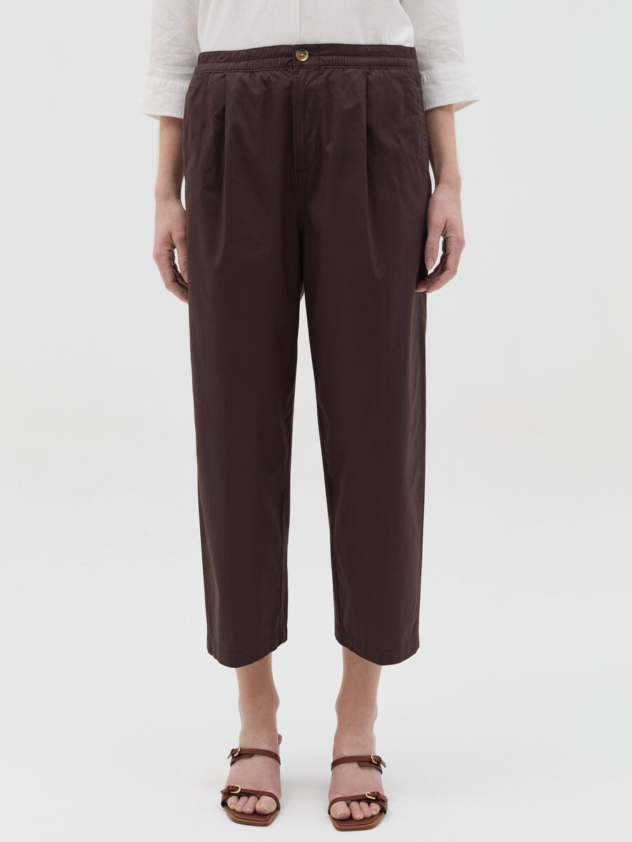Brown cropped trousers in stretch cotton_1