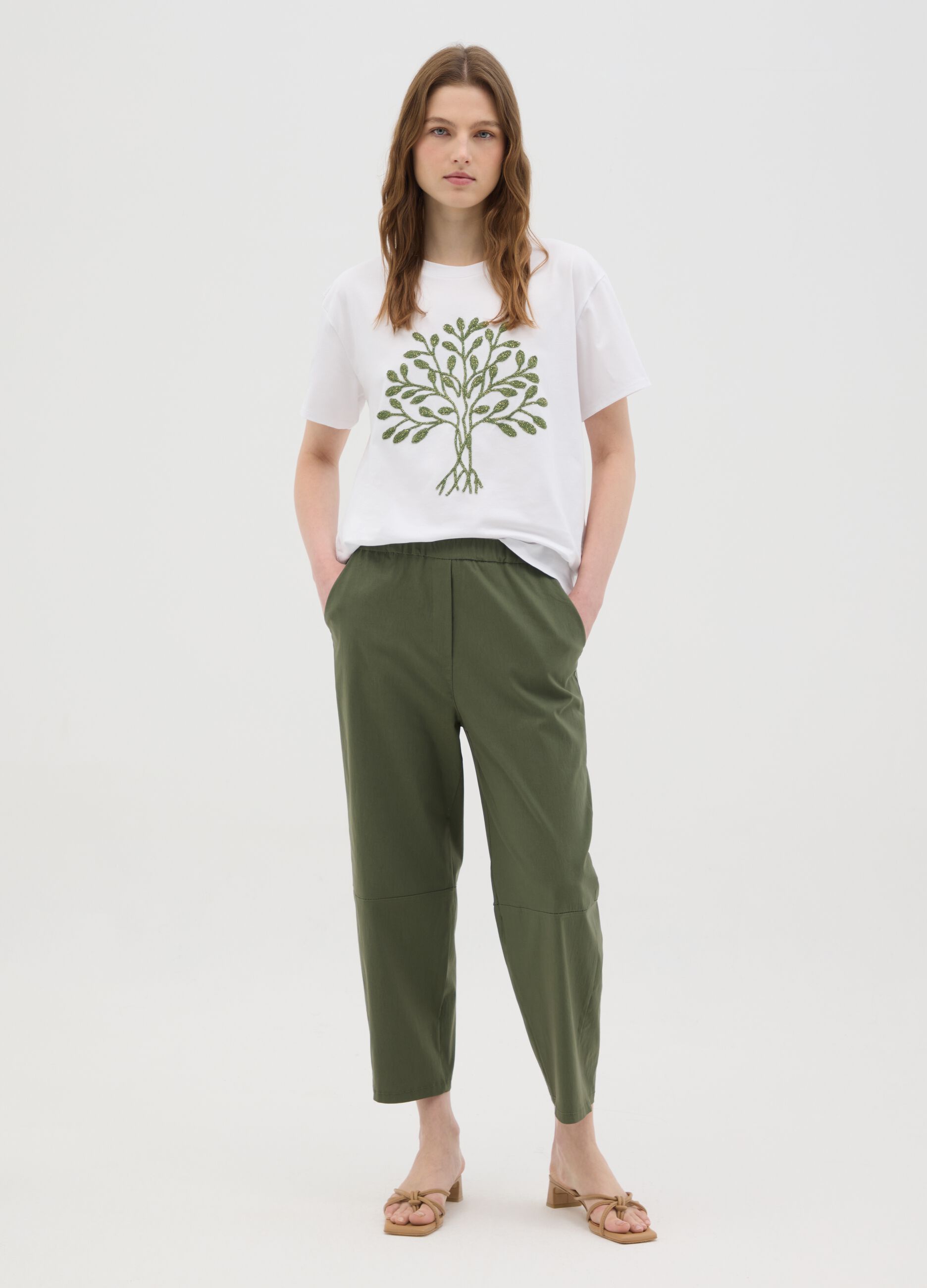 Women's multicolour regular fit cotton T-shirt with embroidered logo