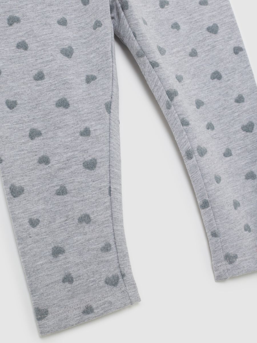 Grey girl's leggings in stretch cotton with heart prints_3