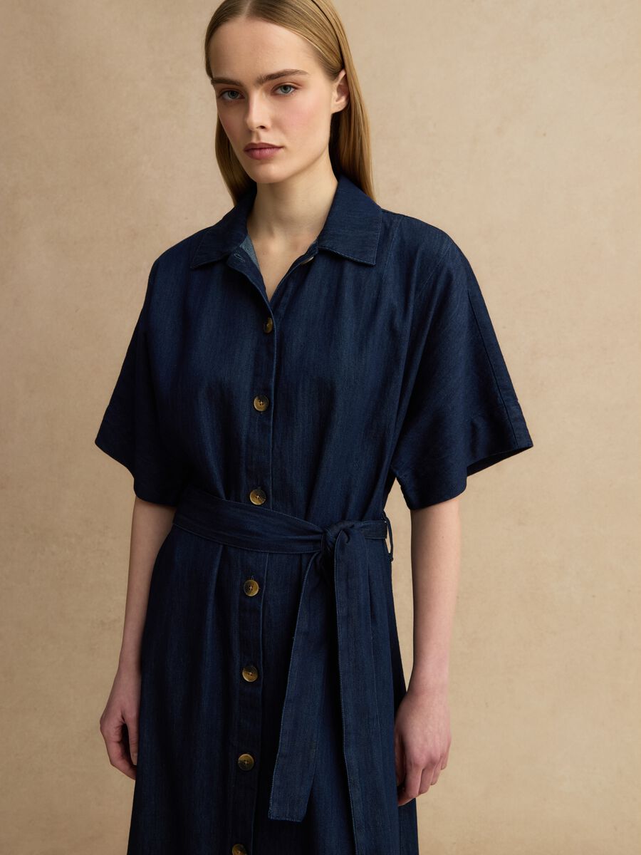 Abito lungo blu in puro cotone_2