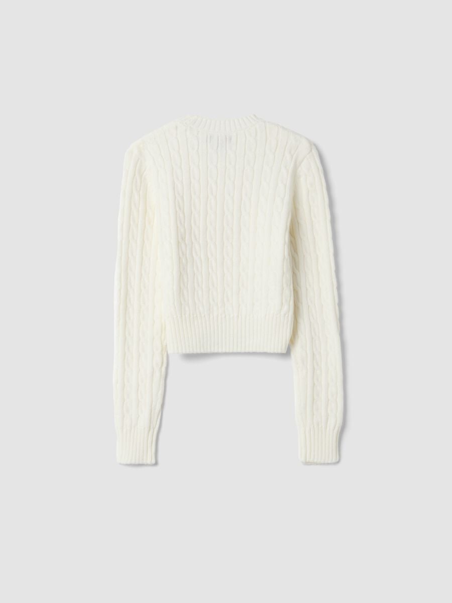 White cable-knit crew-neck jumper, regular fit_1