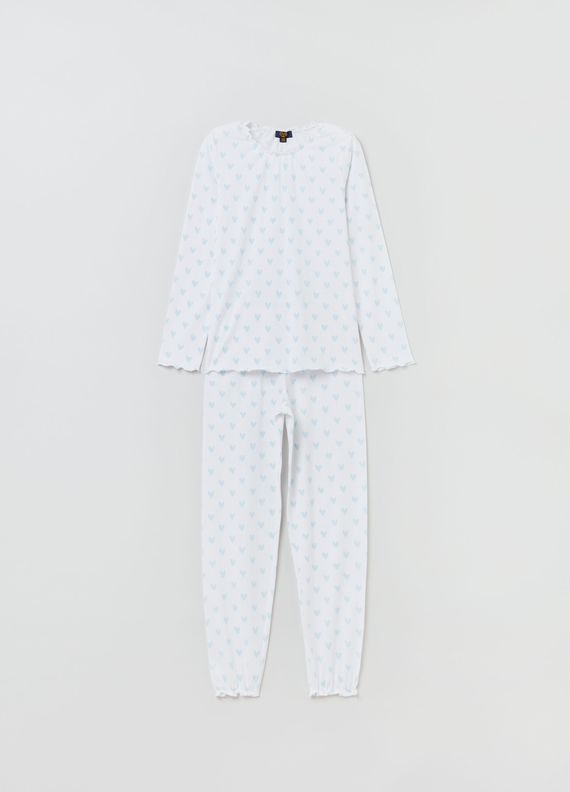 Long pyjamas in cotton with hearts print