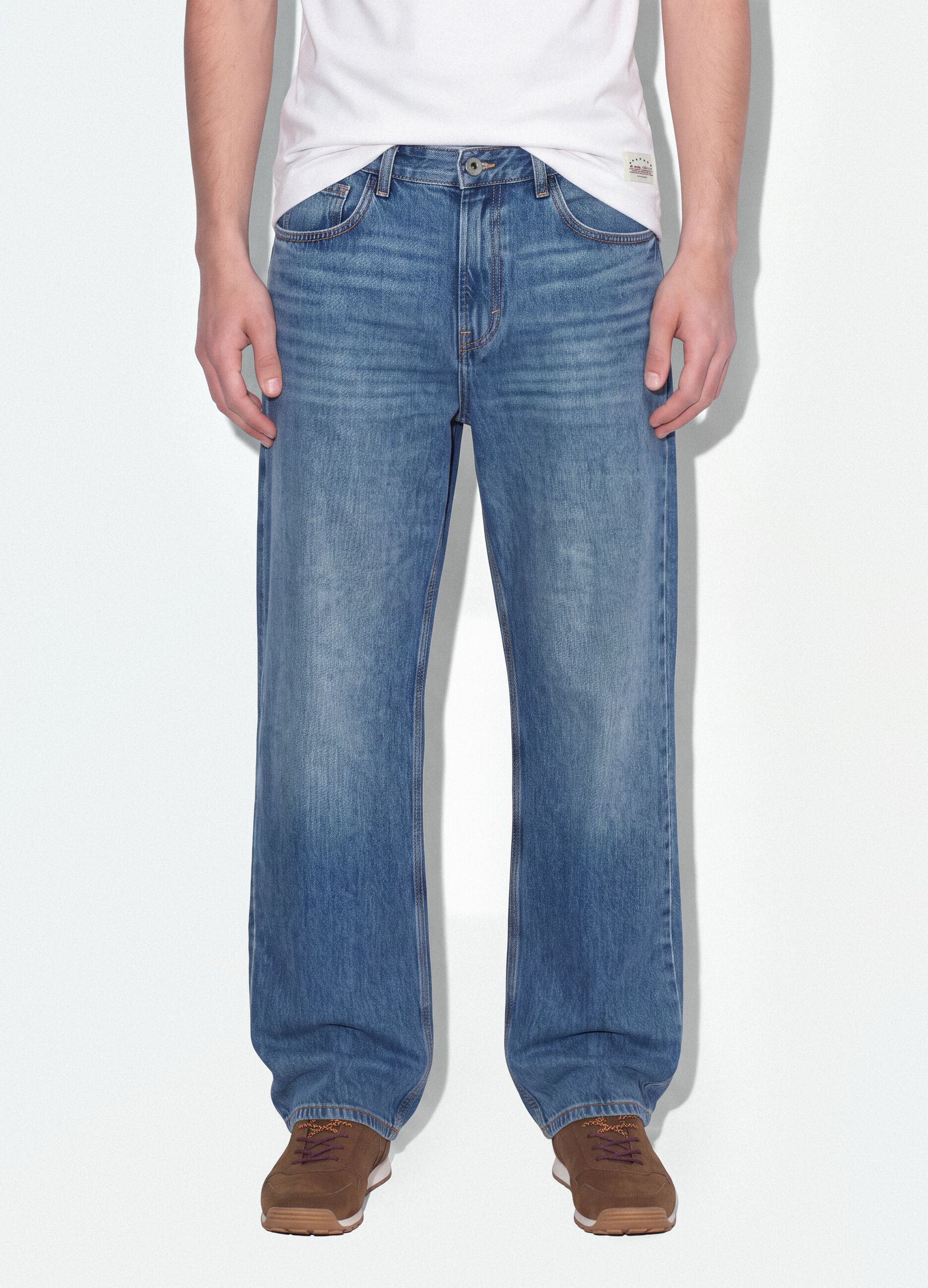 Jeans denim blu in puro cotone loose fit