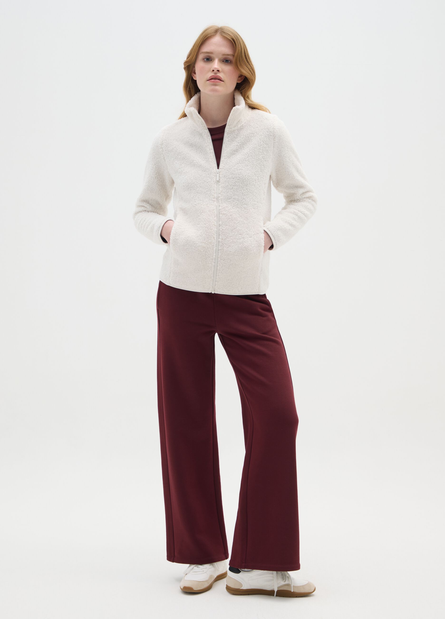 Felpa bianca regular fit con zip