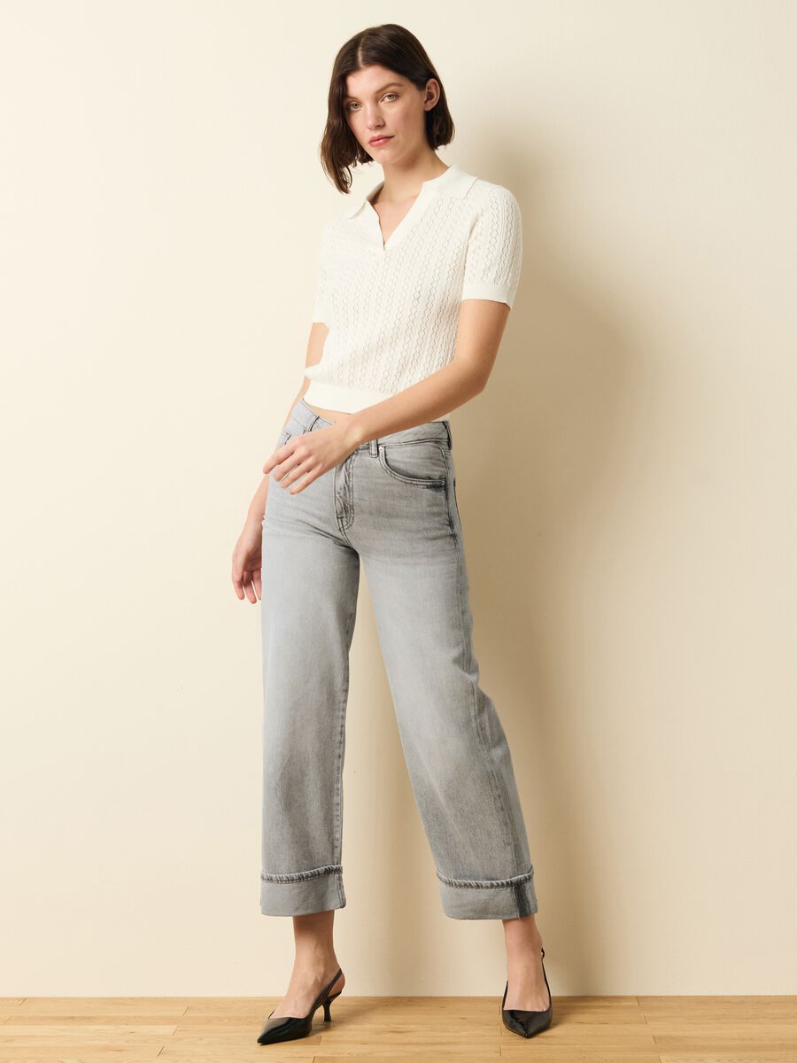 Pointelle T-shirt with polo neck_0