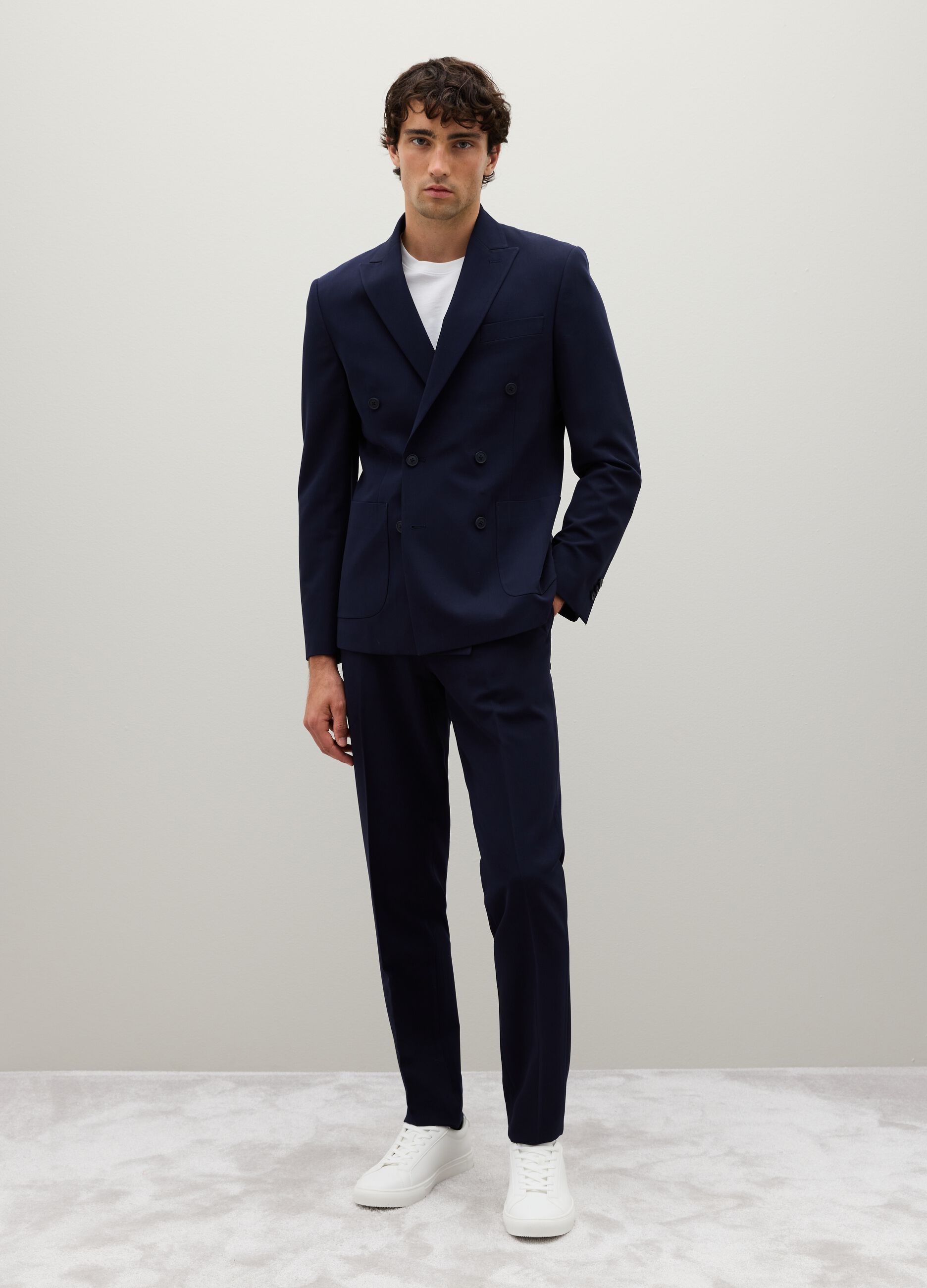 Slim Fit Blue Stretch Fabric Blazer
