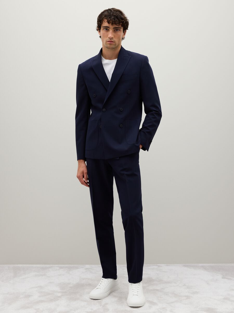 Slim Fit Blue Stretch Fabric Blazer_1