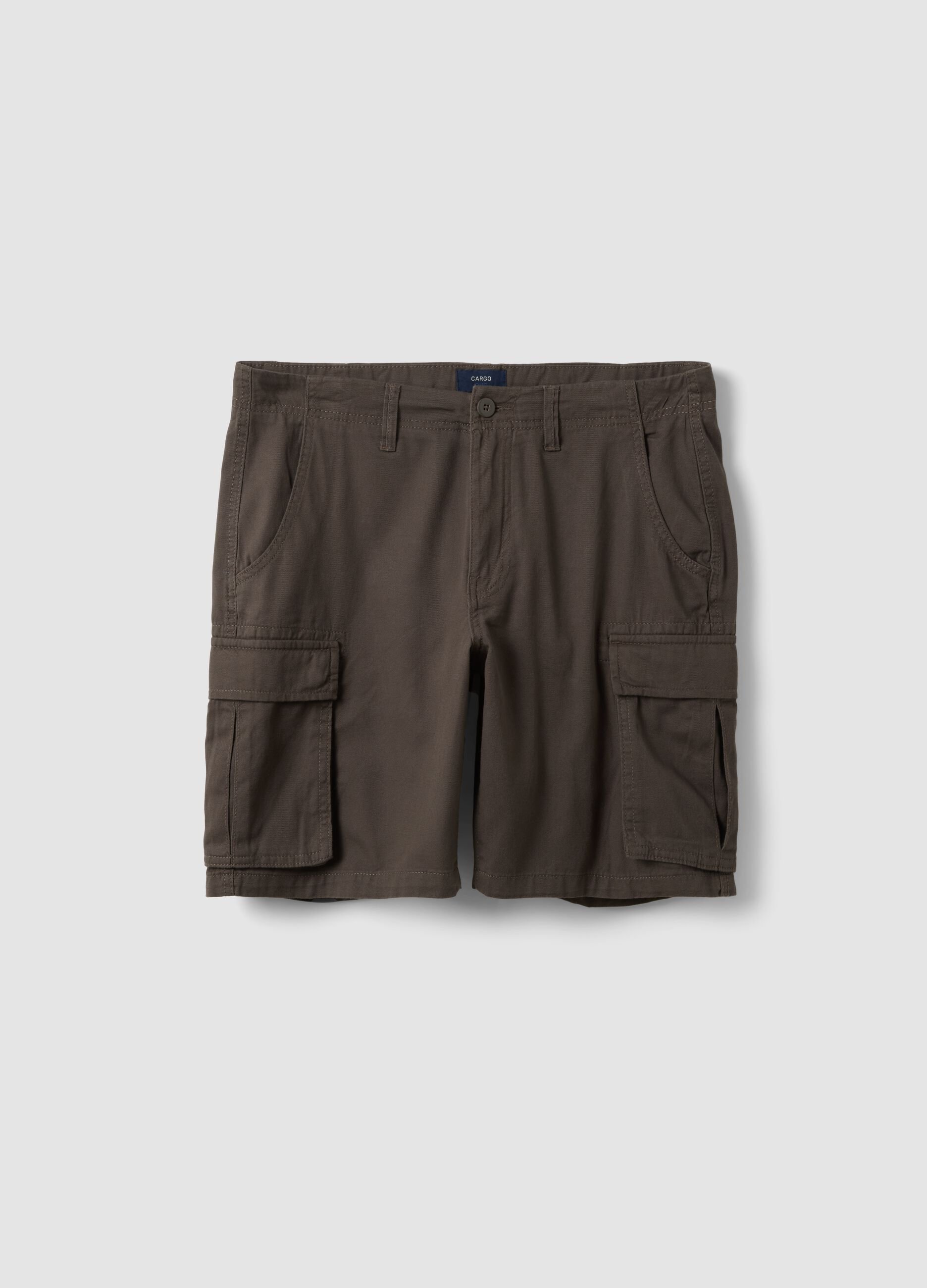 Brown pure cotton regular-fit cargo Bermuda shorts