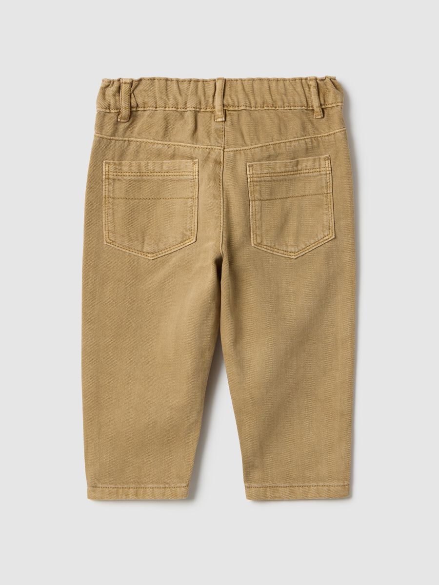 Beige pure cotton regular fit trousers for boys_1