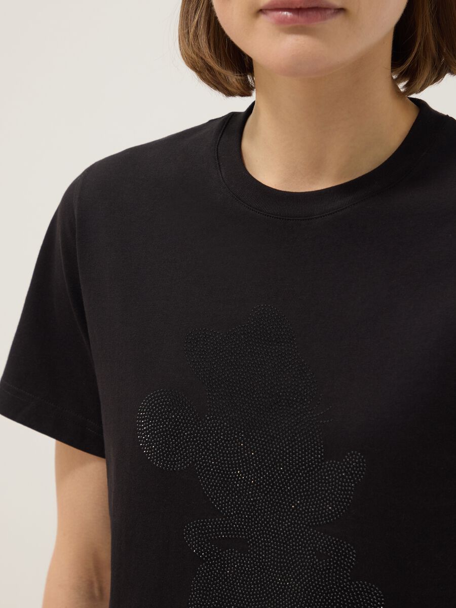 Black pure cotton regular fit T-shirt with sparkly Mickey Mouse_3
