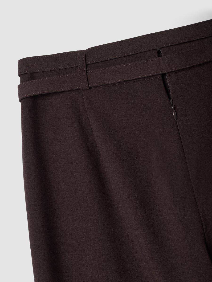 Pantaloni formali marroni in viscosa elasticizzata con cintura_1