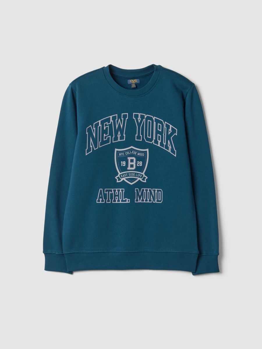 Blue pure cotton crew-neck sweatshirt with college print_0