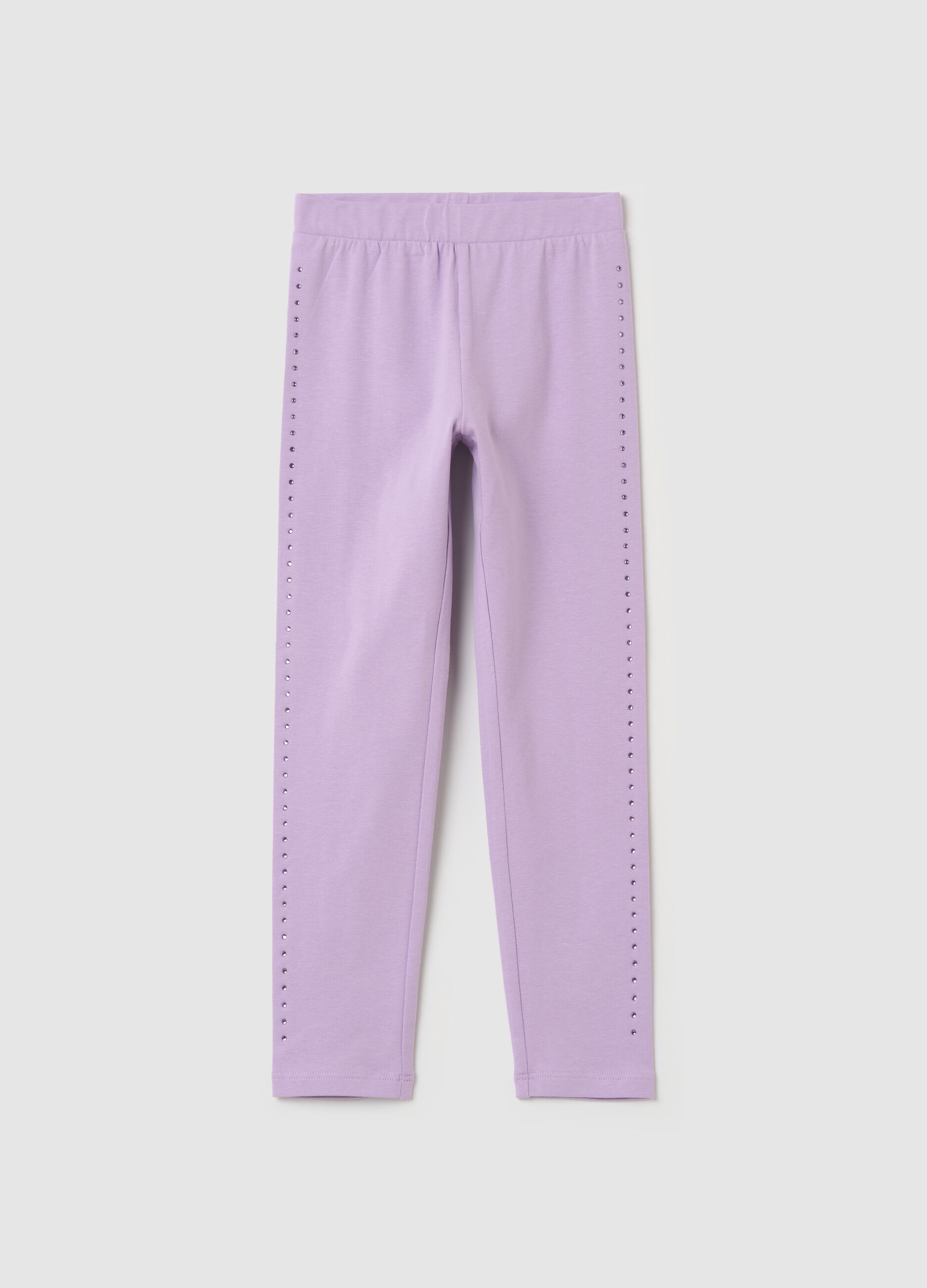 Stretch cotton leggings with diamanté motif