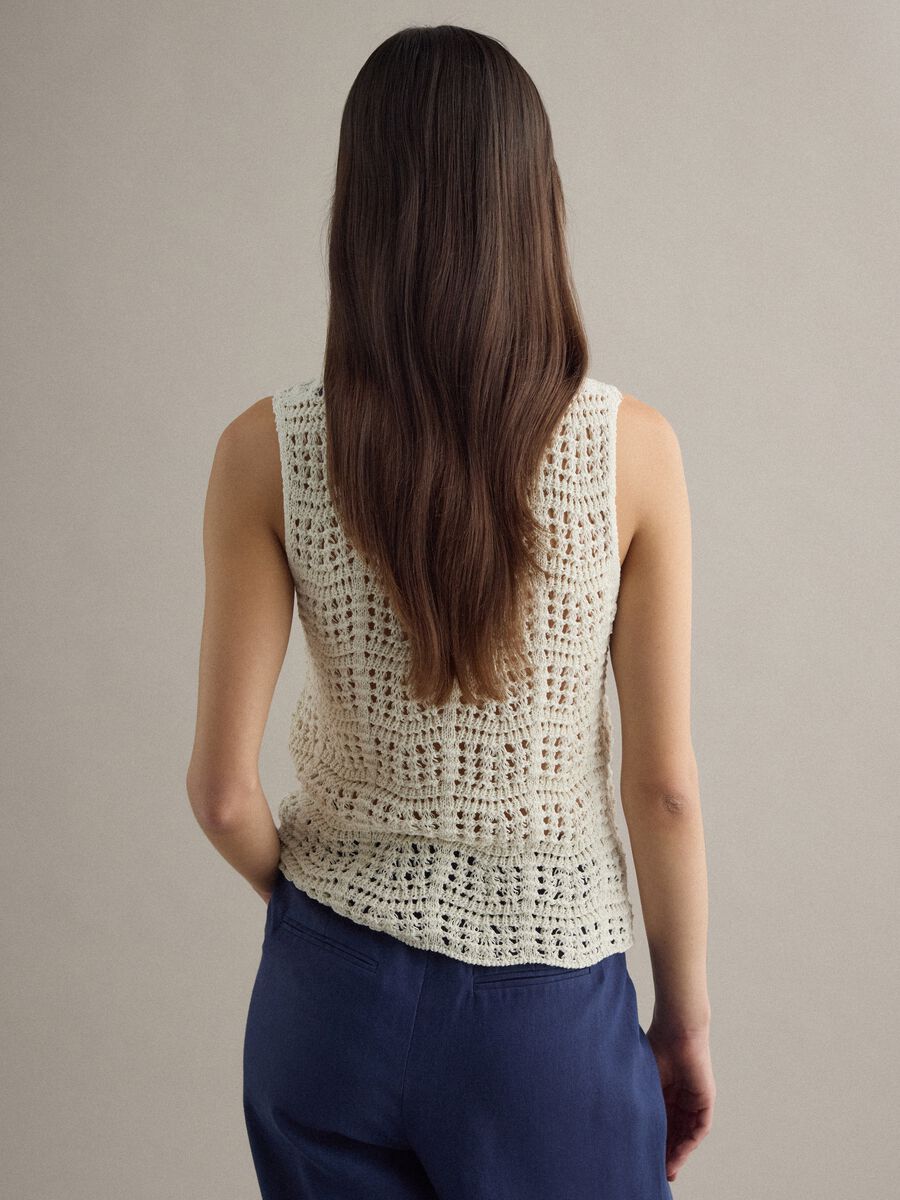 Tank top in misto cotone bianco regular fit con texture a rete_3