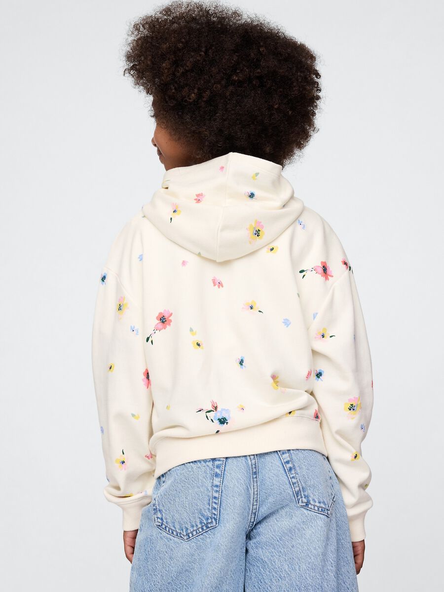 White sweatshirt with hood, flowers print and logo embroidery_2